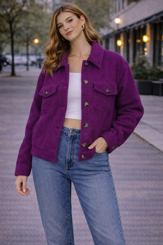 Chaqueta tipo sherpa Lila Forever 21 Talla 0X usada