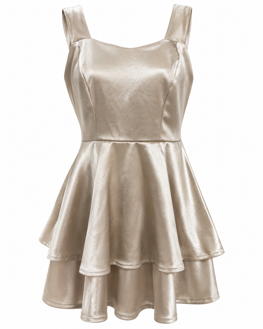 Vestido champagne satinado Ryocca talla S usado