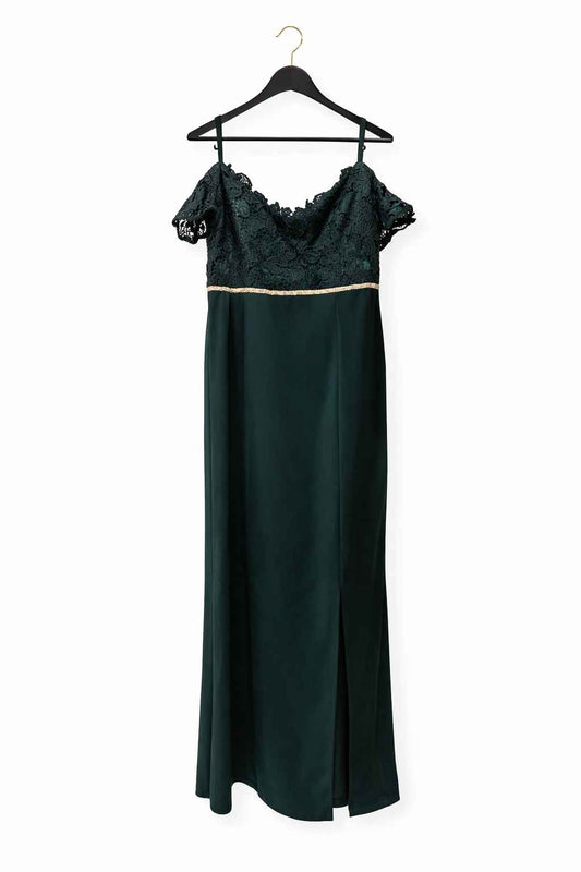 Vestido satinado verde oscuro con encaje Marca SOIEBLU Talla 1XL Nuevo con etiqueta