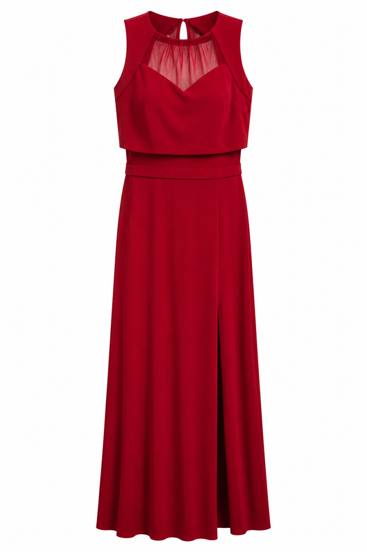 Vestido rojo largo con transparencia NW talla 10 usado