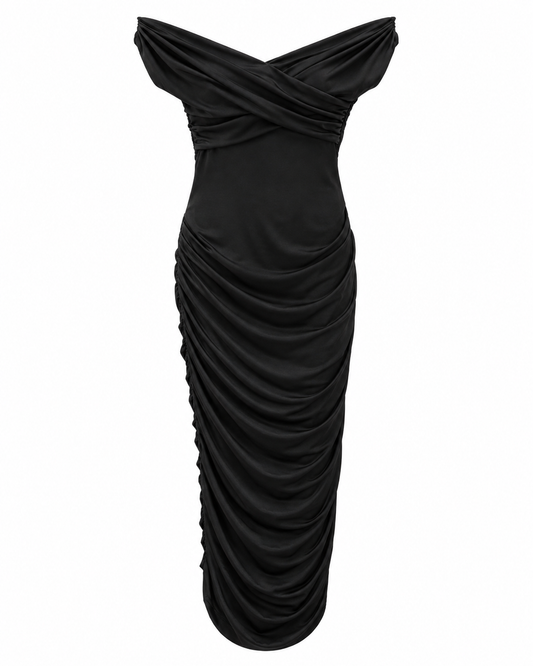 Vestido negro strapless drapeado talla S usado