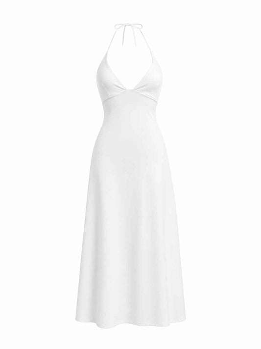 Vestido largo blanco halter Marca ZARA Talla S Nuevo con etiqueta