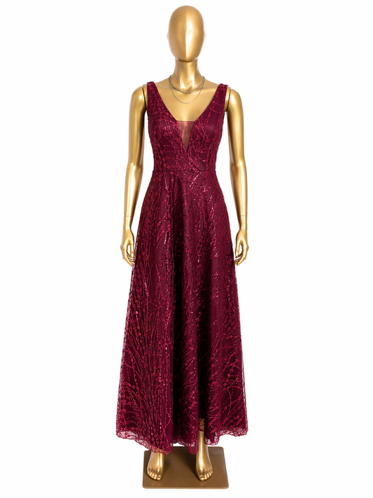 Vestido largo vino bordado brillante Marca AMCAR Usado