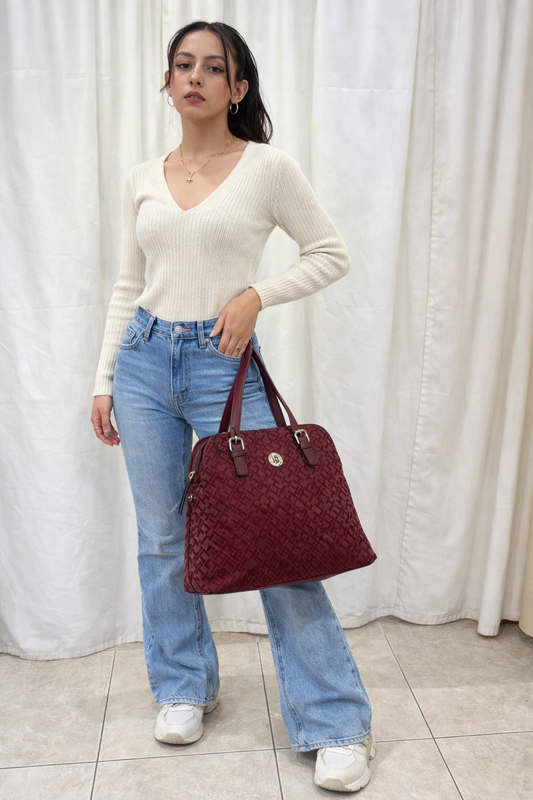 Bolso tote burdeos cuero Tommy Hilfiger usado