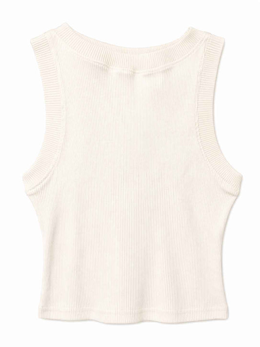 Top básico acanalado crema Marca RACK Talla M Nuevo con etiqueta