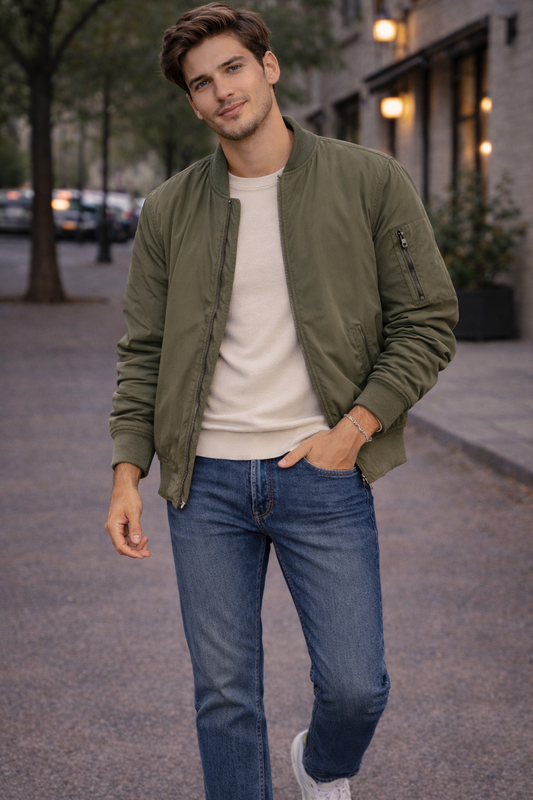 Chaqueta bomber verde oliva hombre Aéropostale Talla S usado