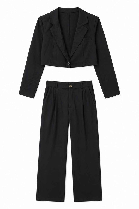 Conjunto negro sastre crop dos piezas Marca SHEIN Talla M Usado