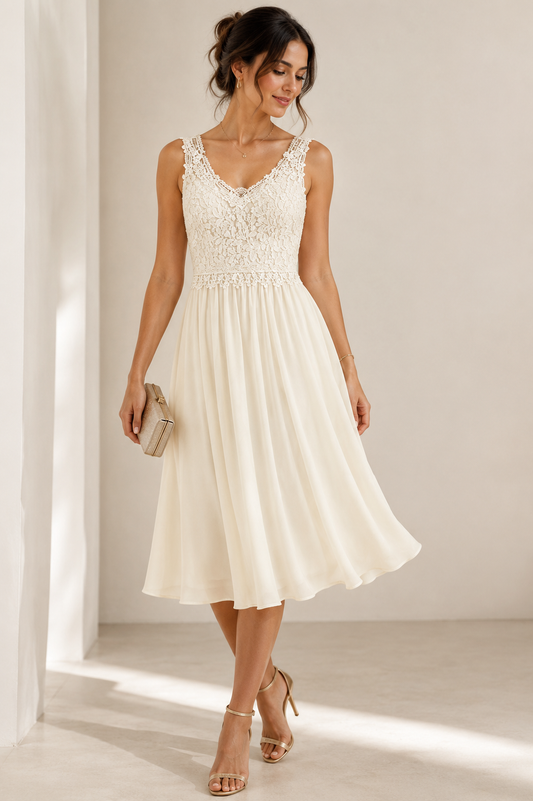 Vestido marfil con encaje FHANG Talla M Usado