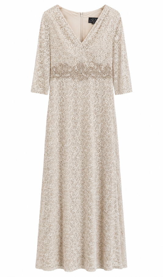 Vestido beige con encaje Alex talla 16 usado