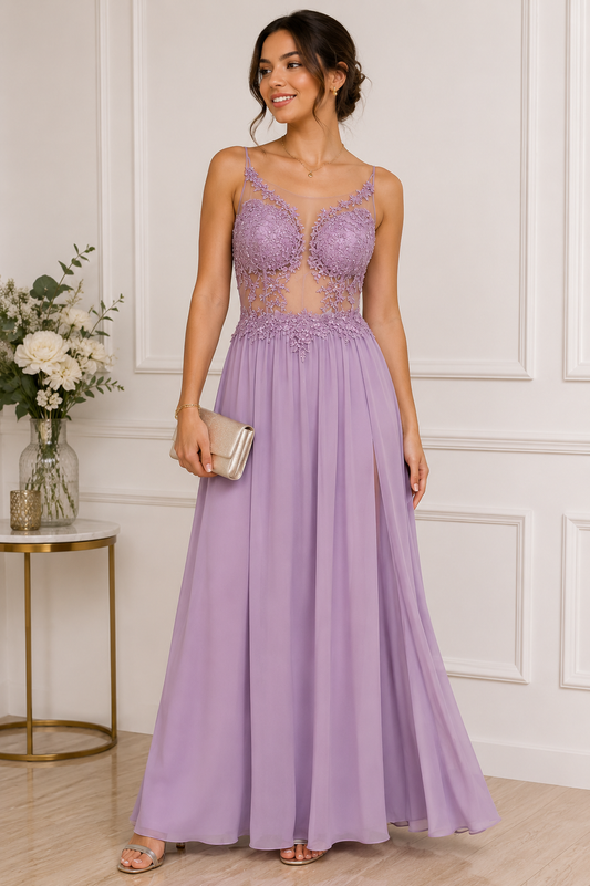 Vestido lila con corset bordado talla L usado