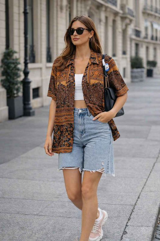 Camisa corta estampado bohemio talla M usado