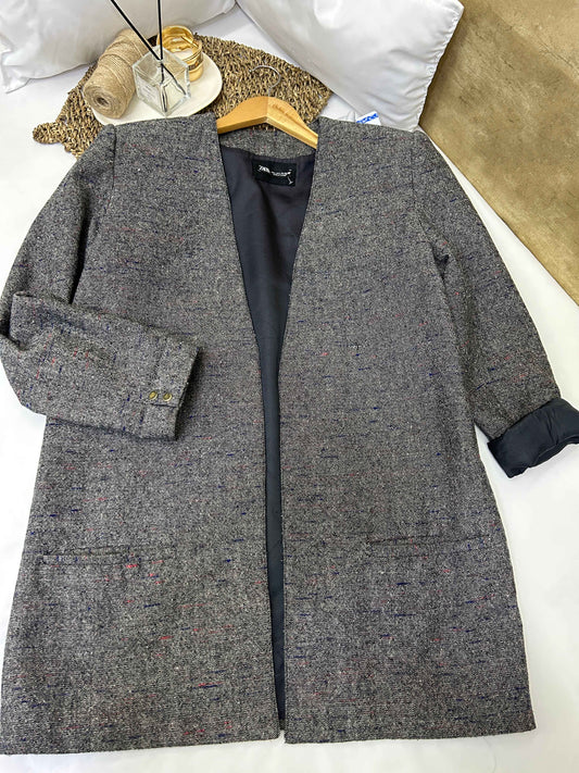 Abrigo jaspeado gris oscuro mujer ZARA Talla L usado