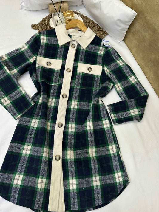 Abrigo Sobrecamisa a cuadros verde y crema MELLODAY Talla S usado