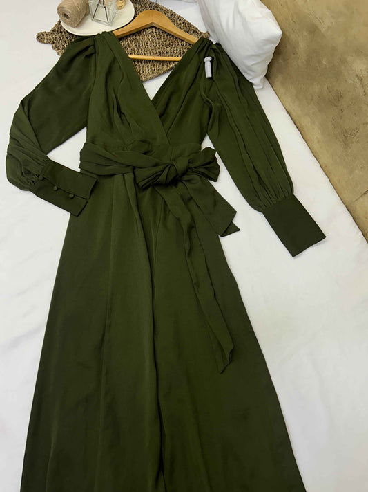 Vestido largo verde oliva Marca BANANA REPUBLIC Talla 4 Nuevo