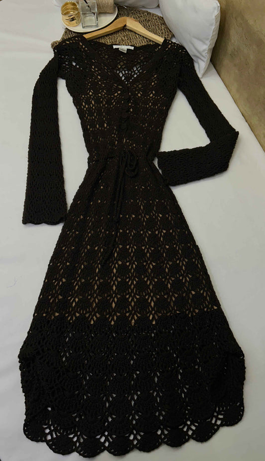 Vestido tejido largo chocolate oscuro Marca Susana Monaco Talla M Usado