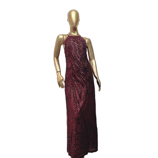 Vestido largo con pedrería vino Night Way Talla 10 usado