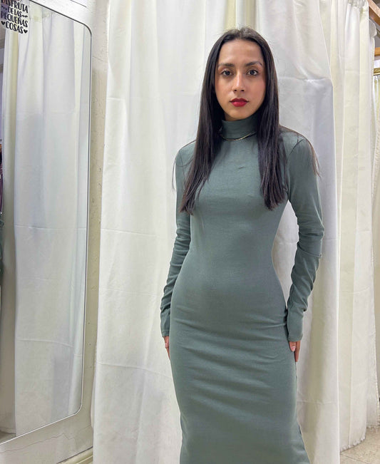 Vestido midi canalé cuello alto Pull&Bear tallas S y M, nuevo