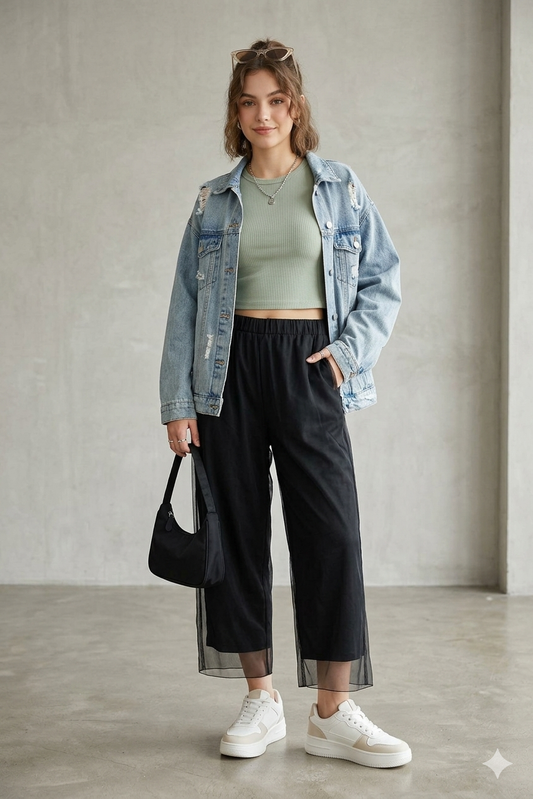 Pantalón negro con transparencias Marca FRIFUL Talla XL Usado