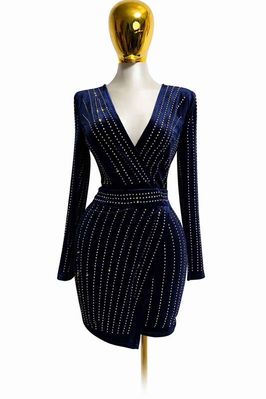 Vestido corto azul noche con brillo Marca Windsor Talla S Usado