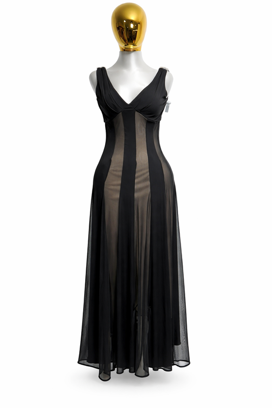 Vestido largo negro con paneles translúcidos Talla S Usado