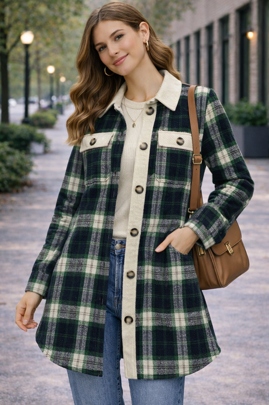 Abrigo Sobrecamisa a cuadros verde y crema MELLODAY Talla S usado