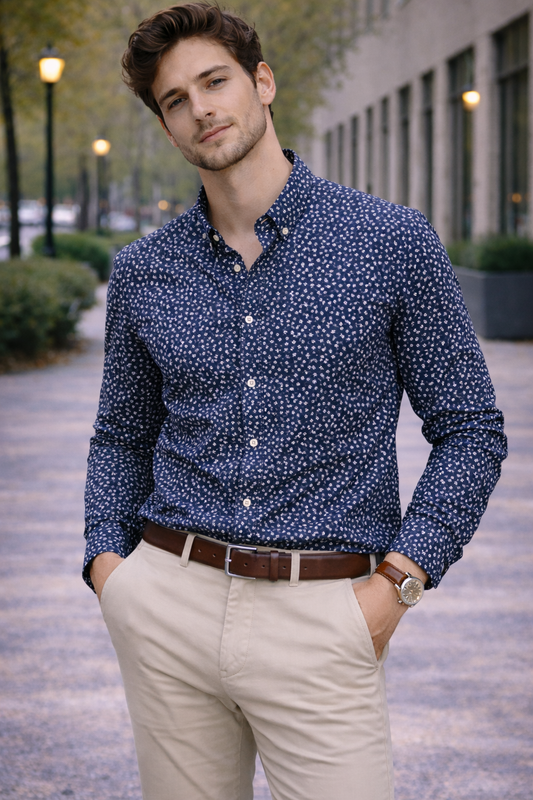 Camisa estampada azul marino ZARA MAN  Talla S usado