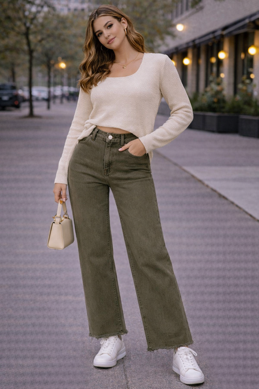Jean verde oliva Flare MNG Talla XS usado