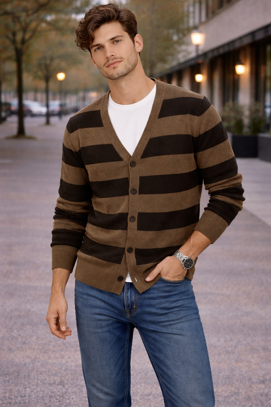 Cárdigan a rayas marrón y negro Tommy Hilfiger  Talla L usado