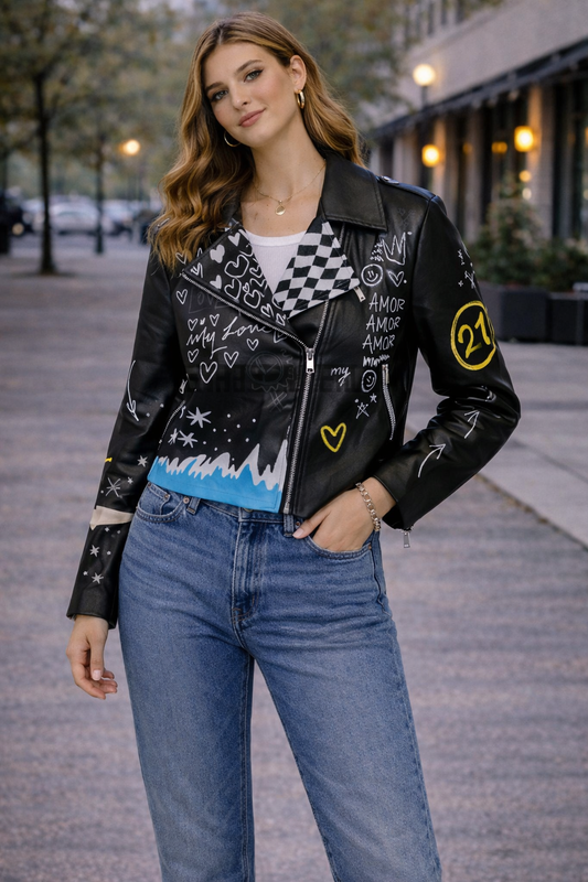 Chaqueta biker negra ilustrada DENIM LOVE  Talla L nueva