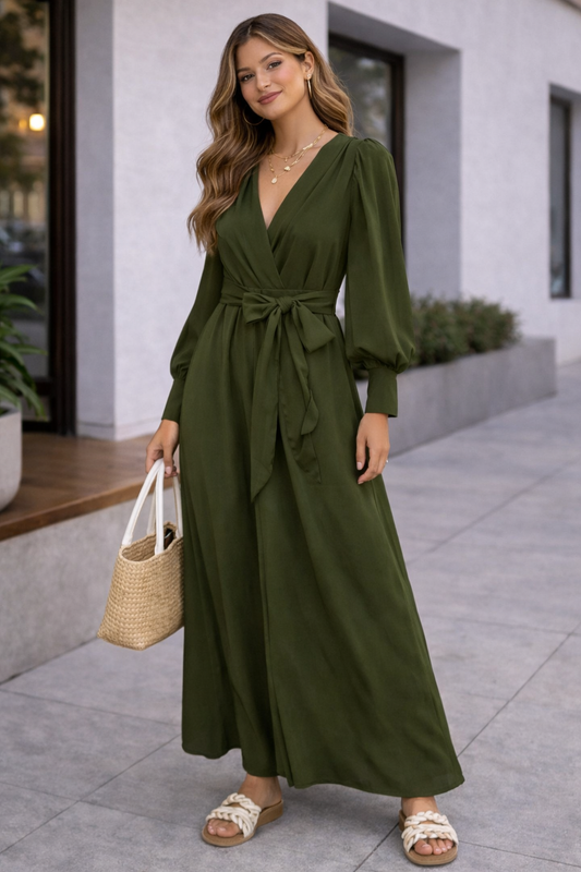 Vestido largo verde oliva Marca BANANA REPUBLIC Talla 4 Nuevo