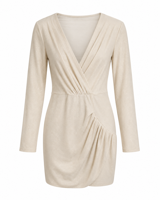 Vestido beige drapeado cruzado Confec/Modac talla M usado