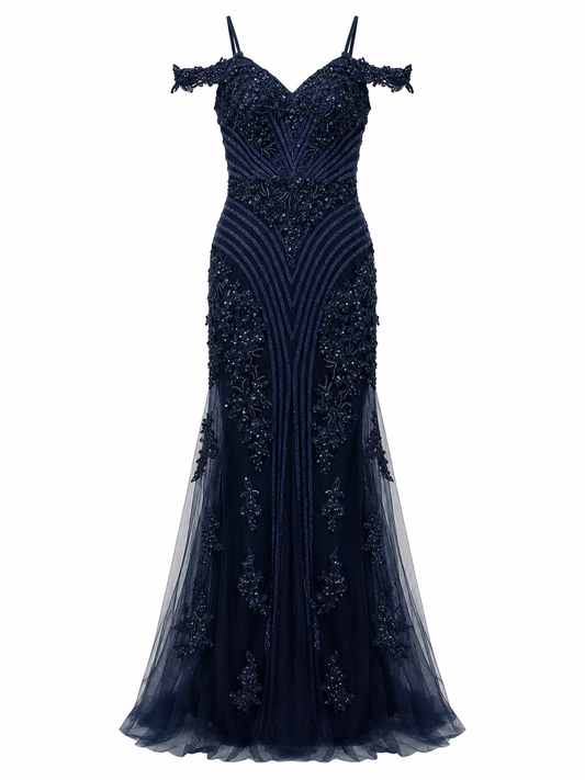Vestido azul marino bordado Color Couture talla 10 usado