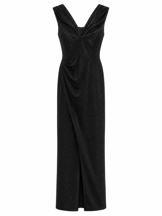 Vestido negro brillante con drapeado talla M usado