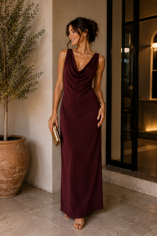 Vestido vino drapeado Maria Bonita talla M usado