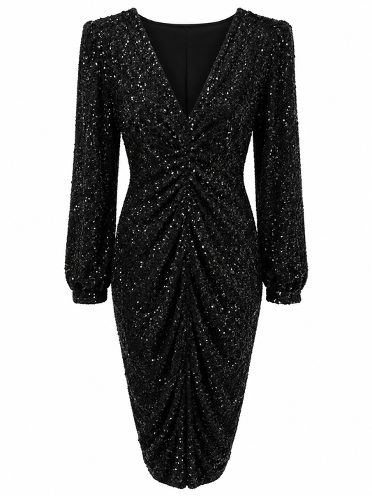 Vestido negro de lentejuelas drapeado EXPRESS Talla M Usado