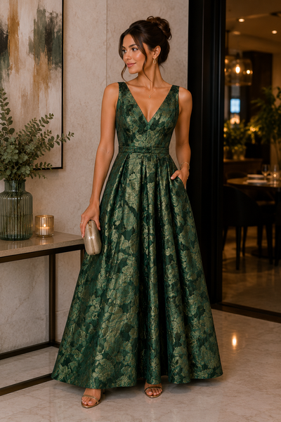 Vestido largo floral verde esmeralda Maniju Talla L Usado