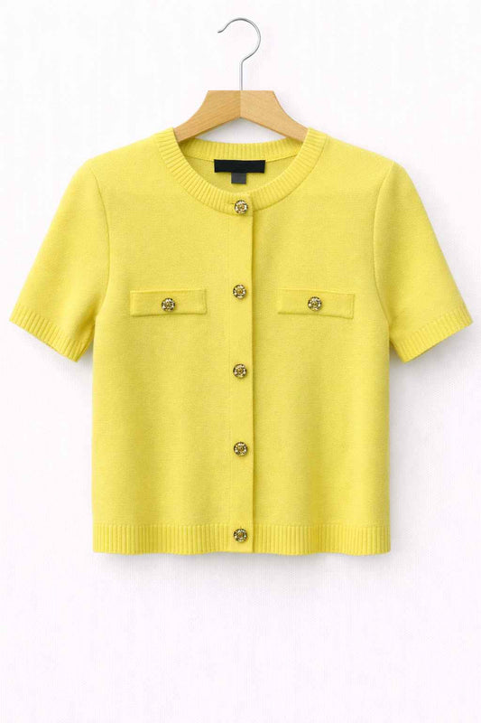 Blusa tejida amarilla con botones joya Marca ZARA Talla S Nuevo con etiqueta