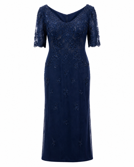 Vestido azul marino con encaje y pedrería talla M usado