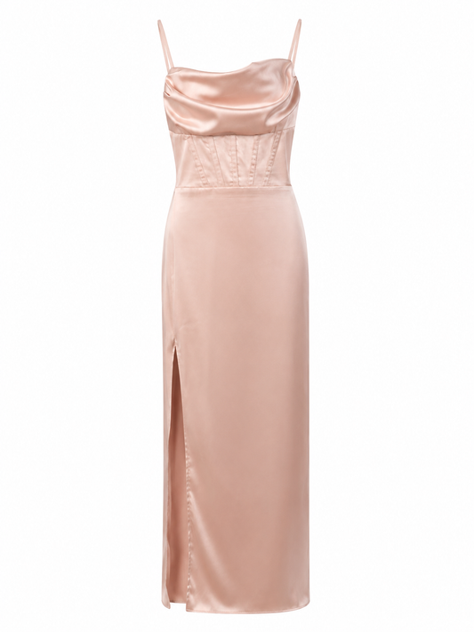 Vestido rosa satinado con abertura ELYSTYLE talla M usado