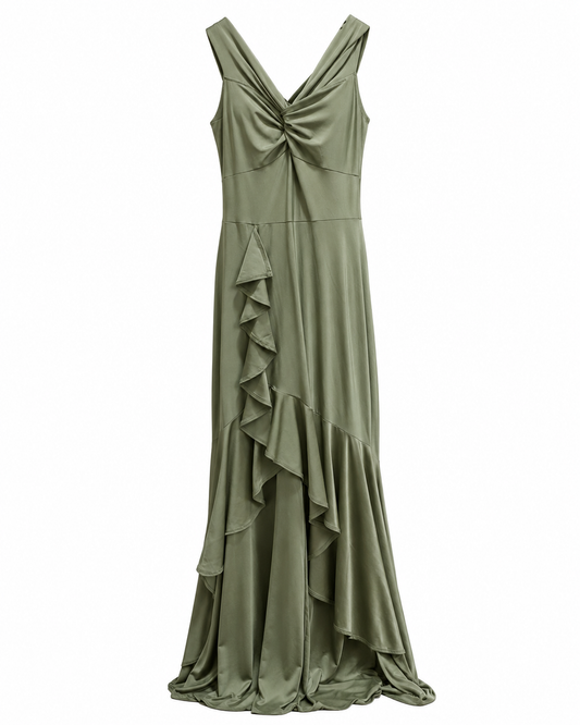 Vestido verde olivo largo con vuelos marca B talla M usado