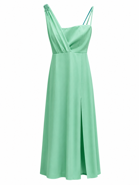Vestido verde menta asimétrico con abertura talla S usado