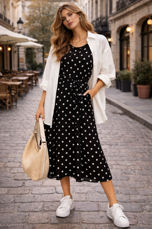 Vestido midi negro con lunares Marca Ralph Lauren Talla 12 Usado