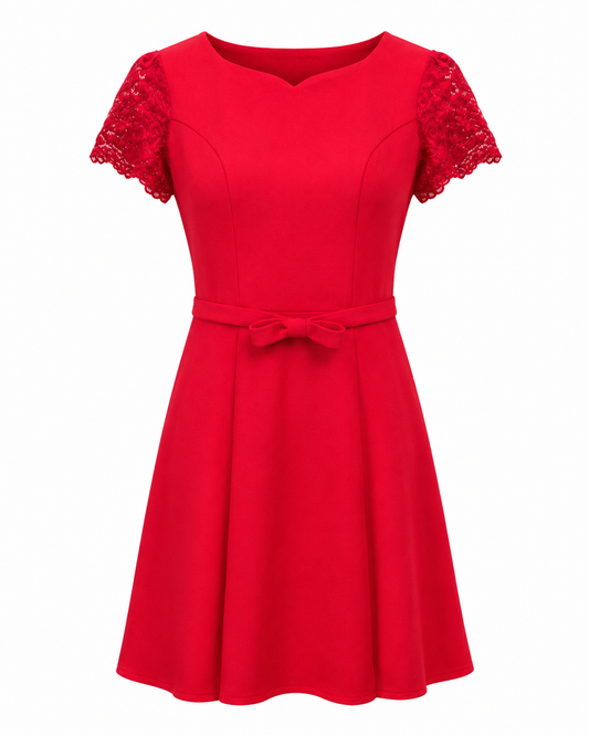 Vestido rojo con mangas de encaje talla S usado