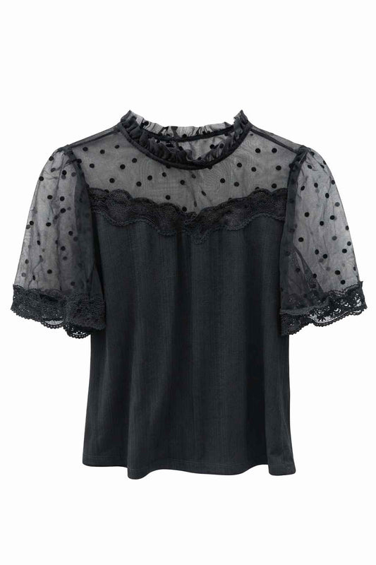 Blusa negra con tul de lunares Marca MINE Talla S Usado