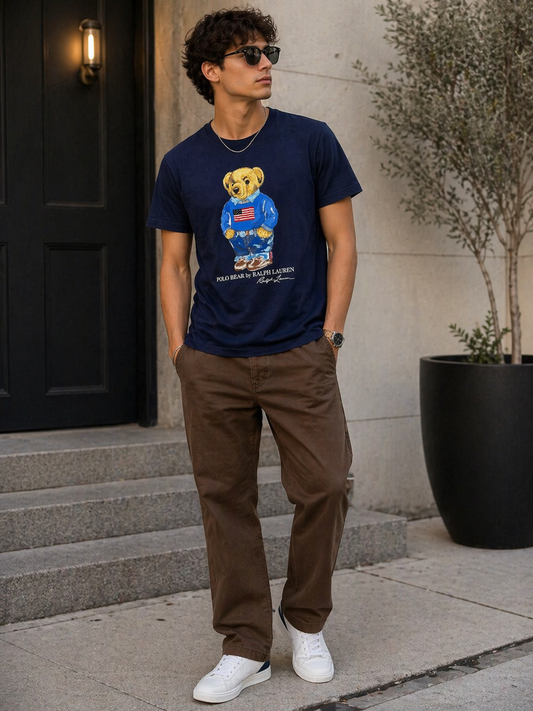 Camiseta azul navy con estampado Polo Bear Marca POLO RALPH LAUREN Talla M Nuevo sin etiqueta