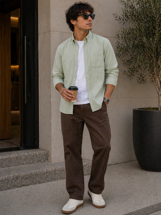 Camisa rayas verde pastel Marca OLD NAVY Talla L Usado