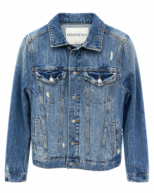 Chaqueta denim azul desgastada Marca AEROPOSTALE Talla XS Usado