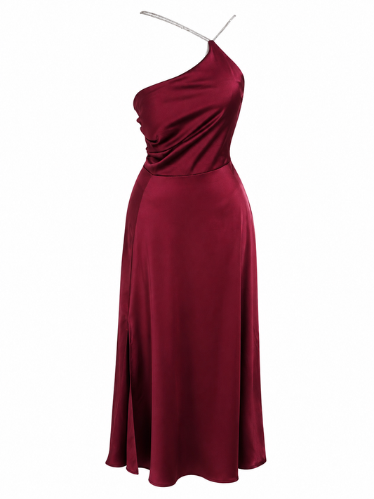 Vestido vino satinado asimétrico talla M usado