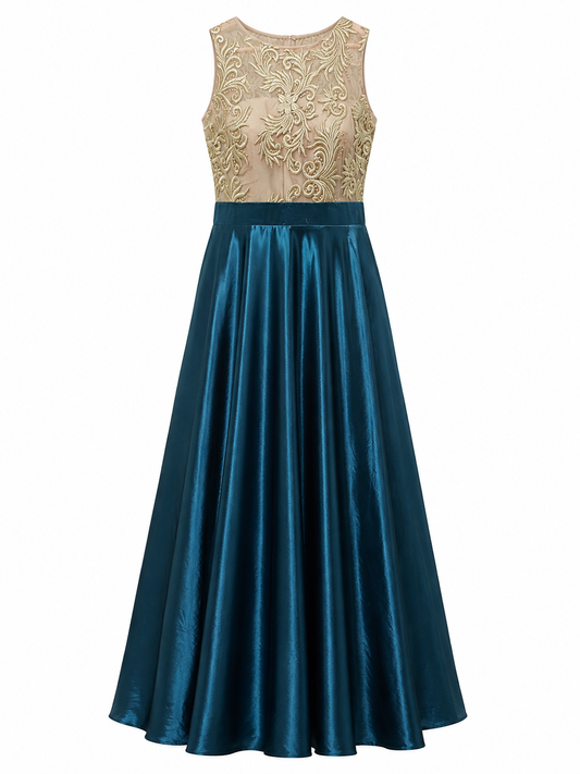 Vestido largo elegante con falda azul petróleo talla M usado