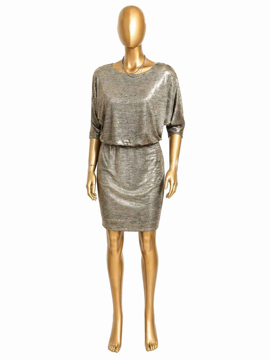 Vestido corto dorado metálico Marca Jessica Howard Talla 6P Nuevo sin etiqueta